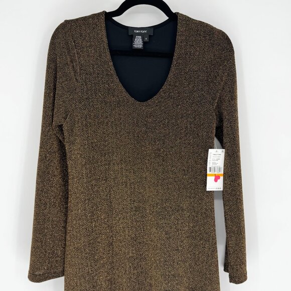 Karen Kane Taylor Dress Small Gold Metallic Long Sleeve A-Line NWT Holiday Party - Picture 4 of 9